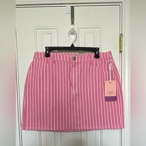 Pink and White Denim Mini Skirt - Size 16 - NWT